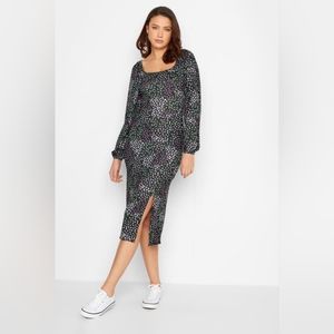 NWT LTS Tall Black Floral Side Split Midi Dress Size 16